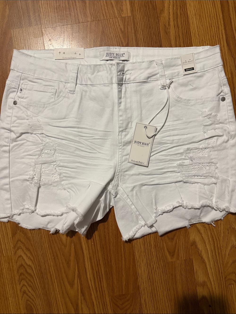 Judy Blue White Distressed High-Rise Denim Shorts